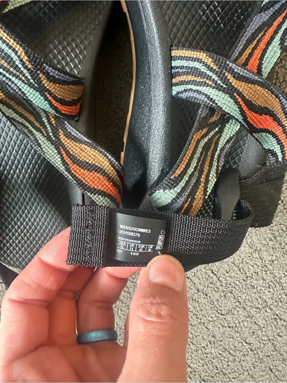Chaco Men's Charcoal Sandals with Orange and Mint Wavy Straps